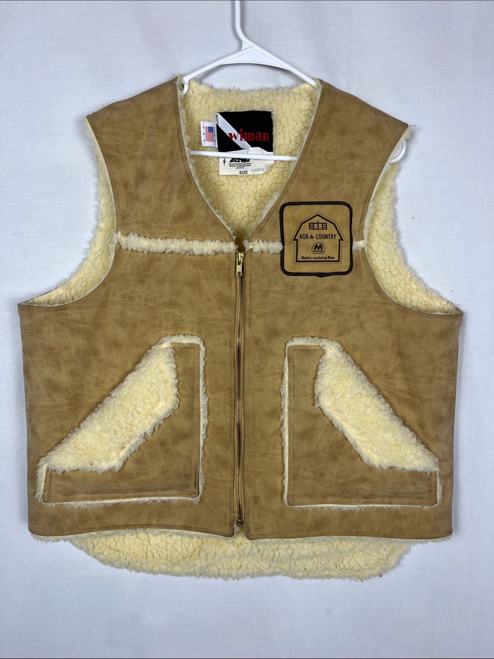 Vintage 70-80s Wiman Sherpa Lined Union Made Faux Suede Ranch Tan Vest